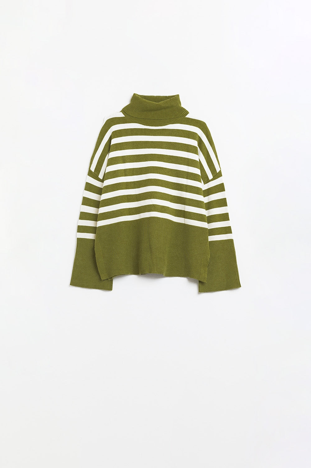Q2 Camisola de gola alta verde com ris