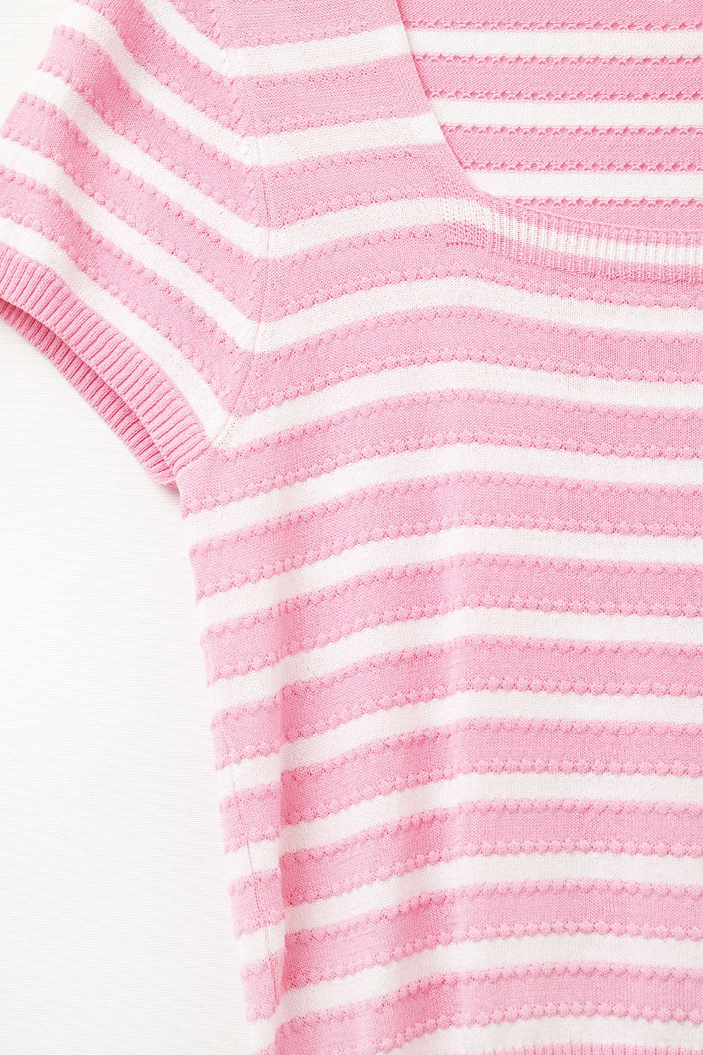 Camisola de gola quadrada às riscas em rosa e branco