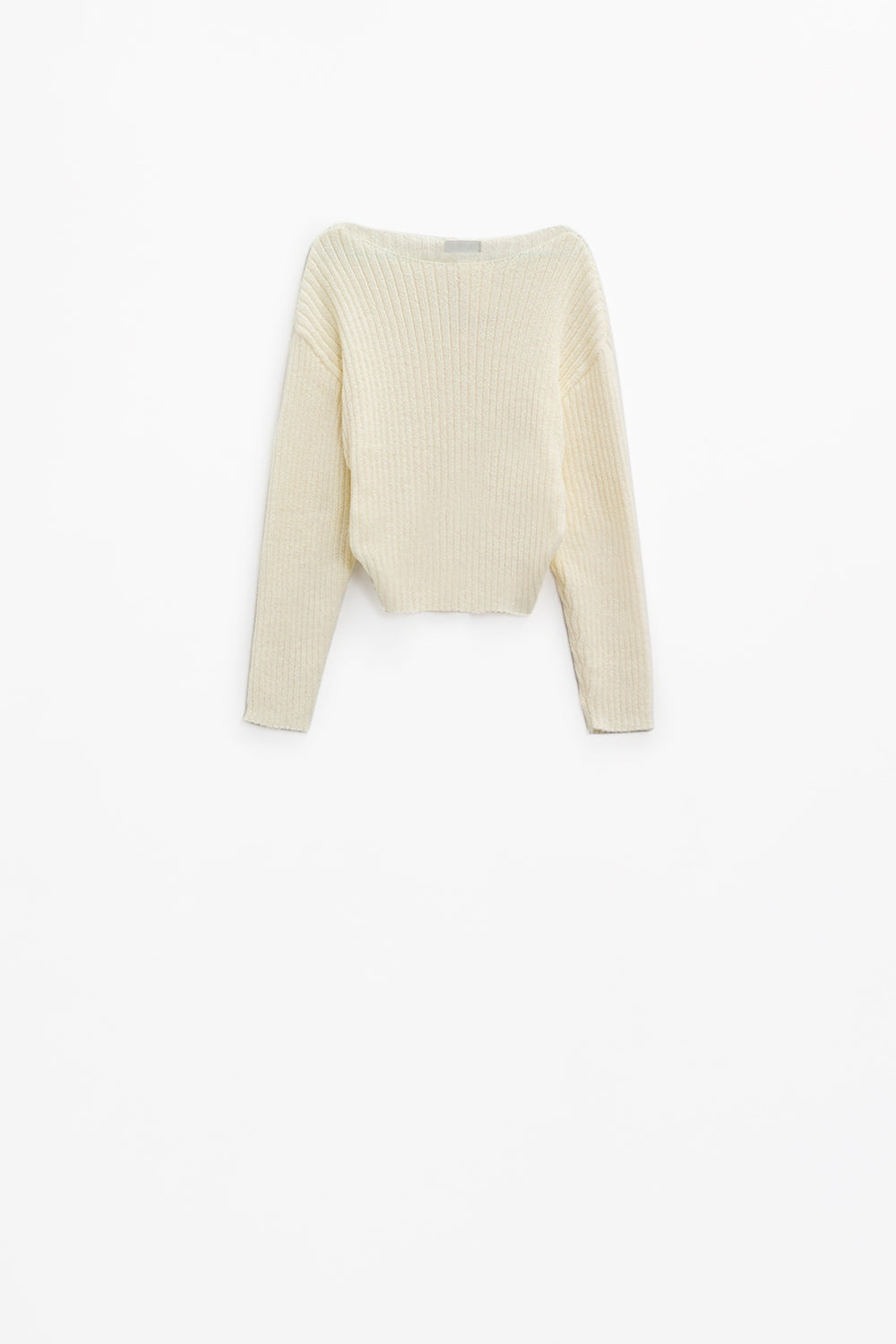 Camisola de gola redonda com nervuras em creme