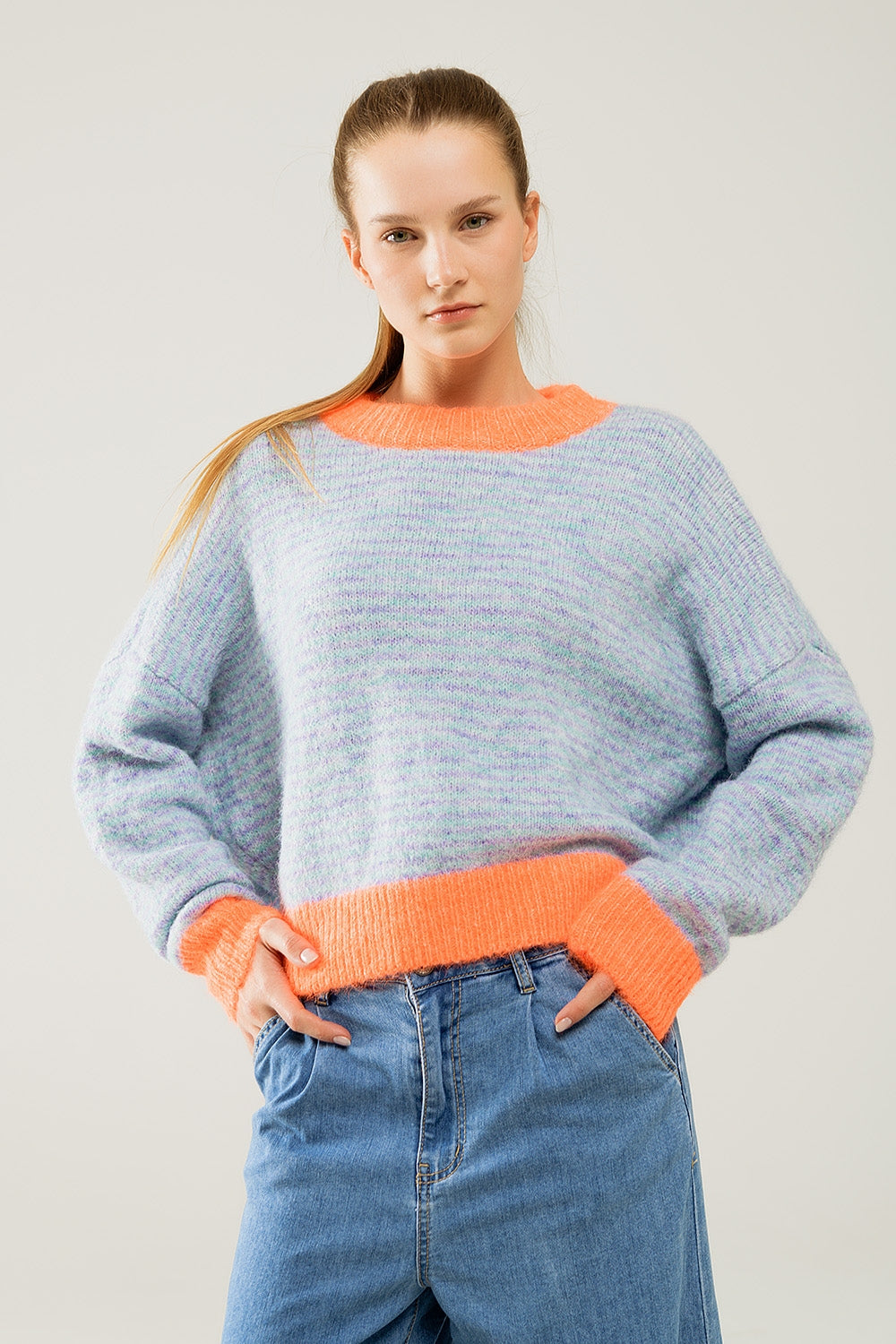 Q2 Camisola de malha azul-cla
