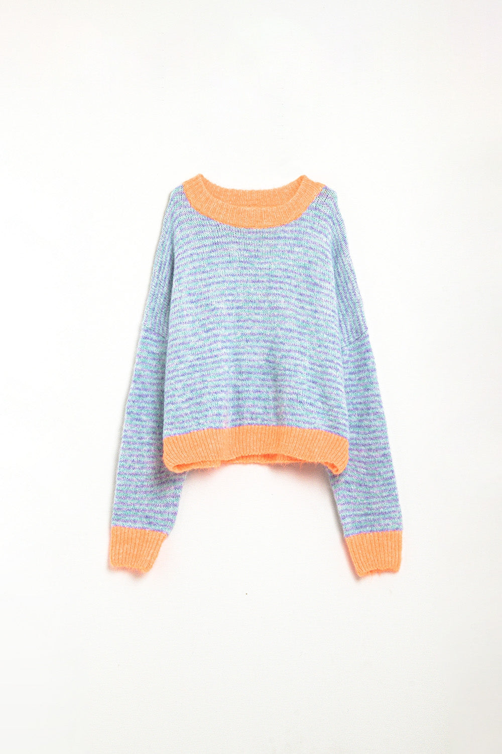 Camisola de malha azul-clara/laranja de grandes dimensões