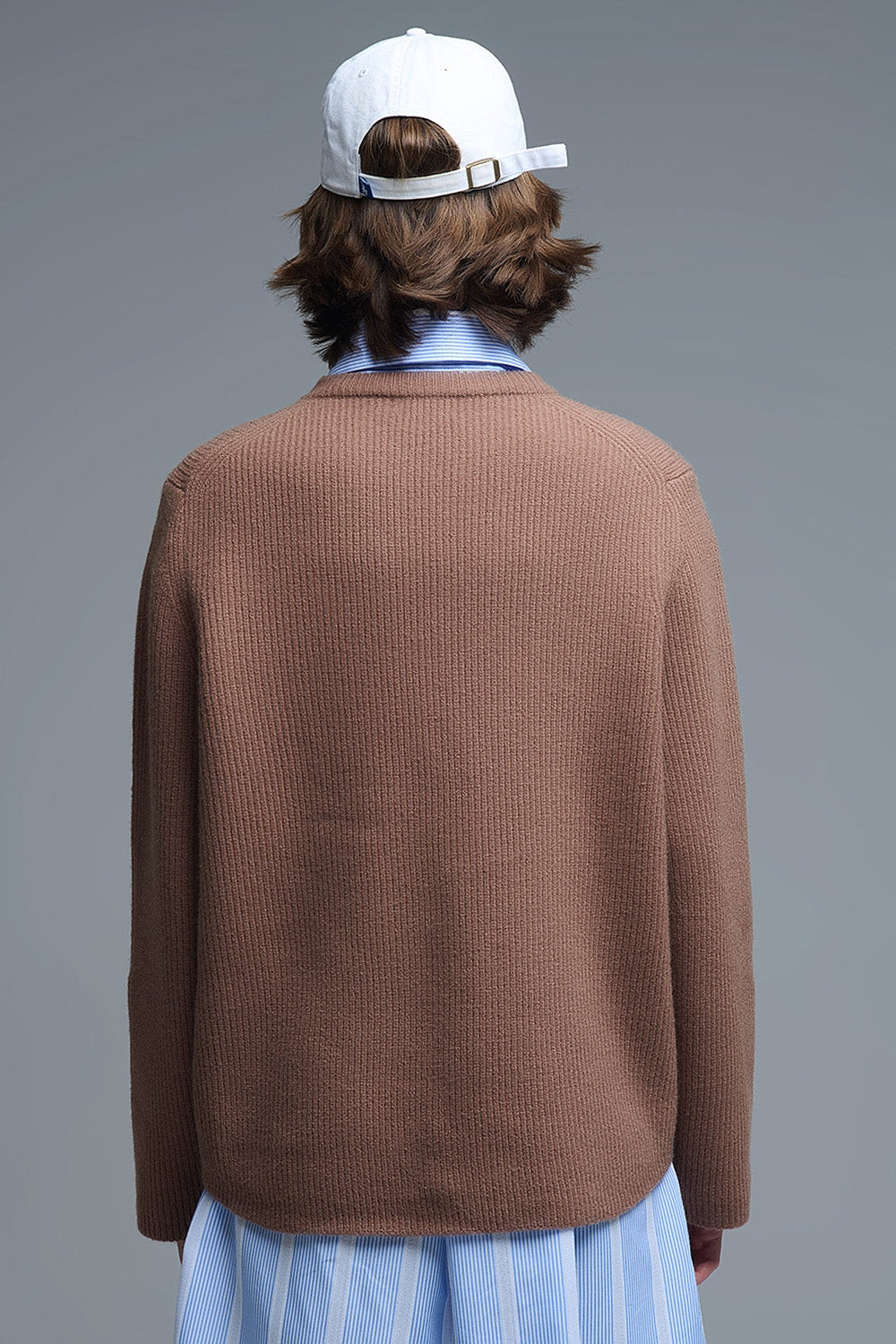 Camisola de malha canelada confortável em camel