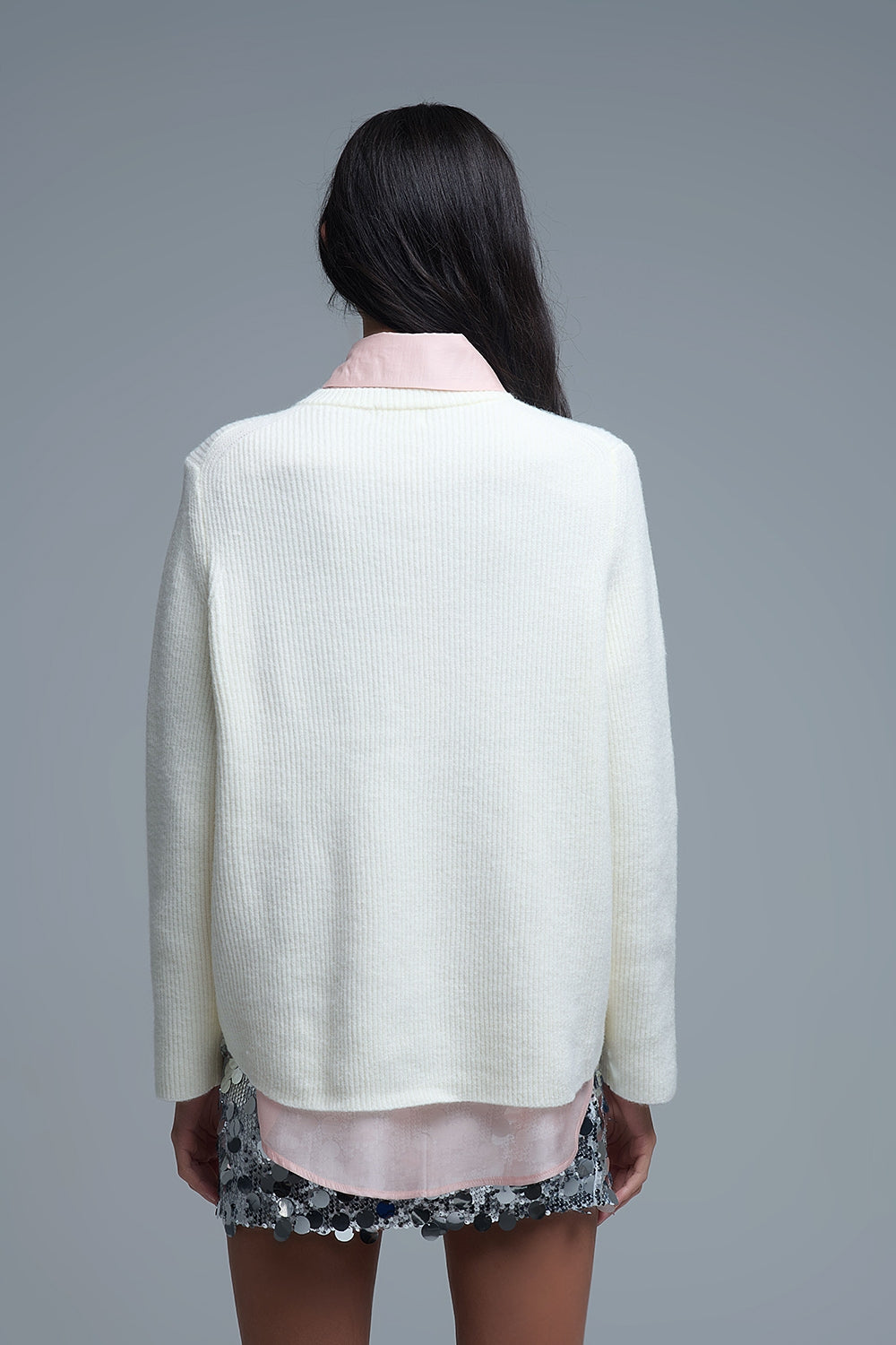 Camisola de malha canelada confortável em creme
