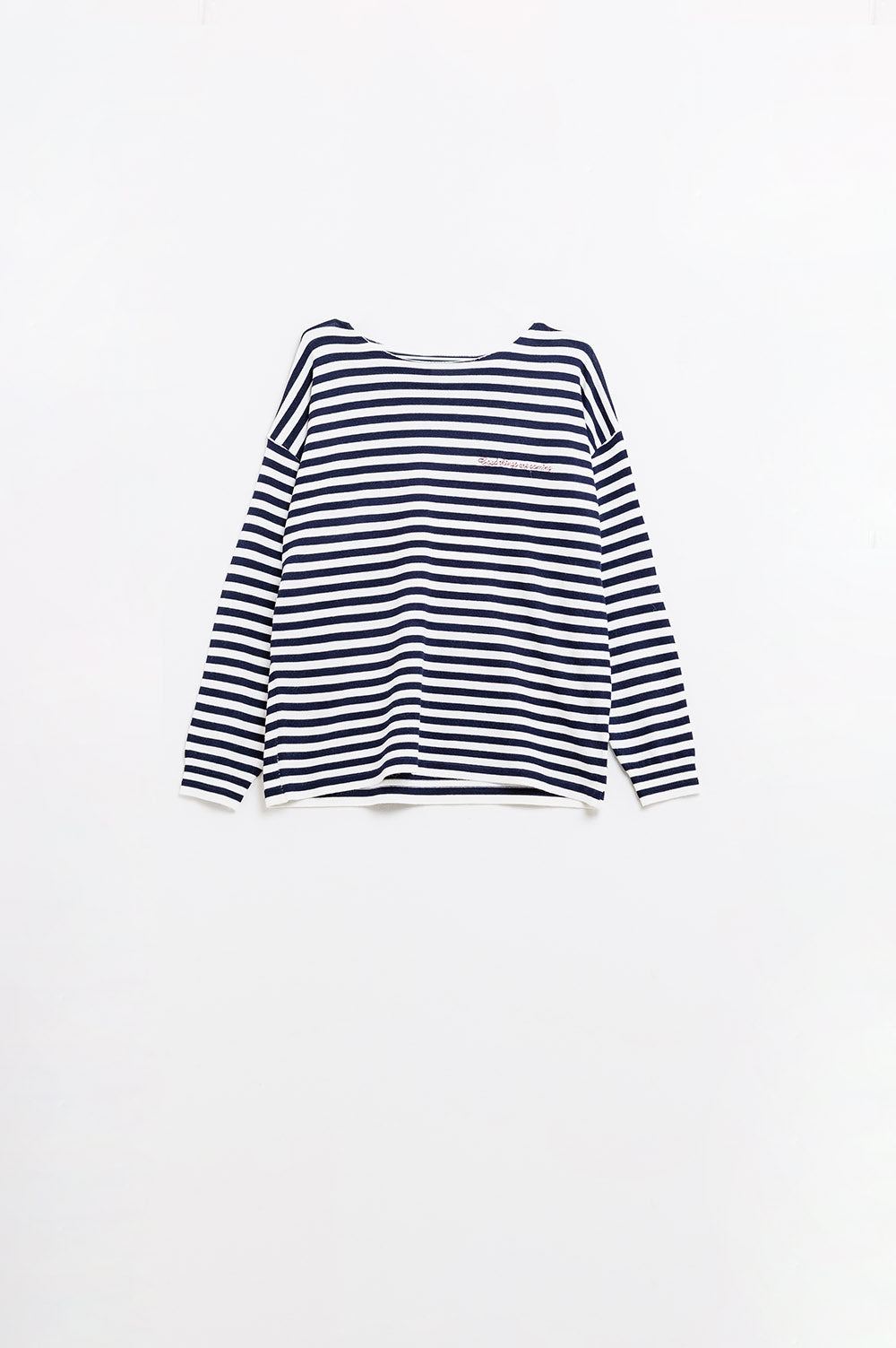 camisola de malha fina às riscas azul-marinho com gola redonda