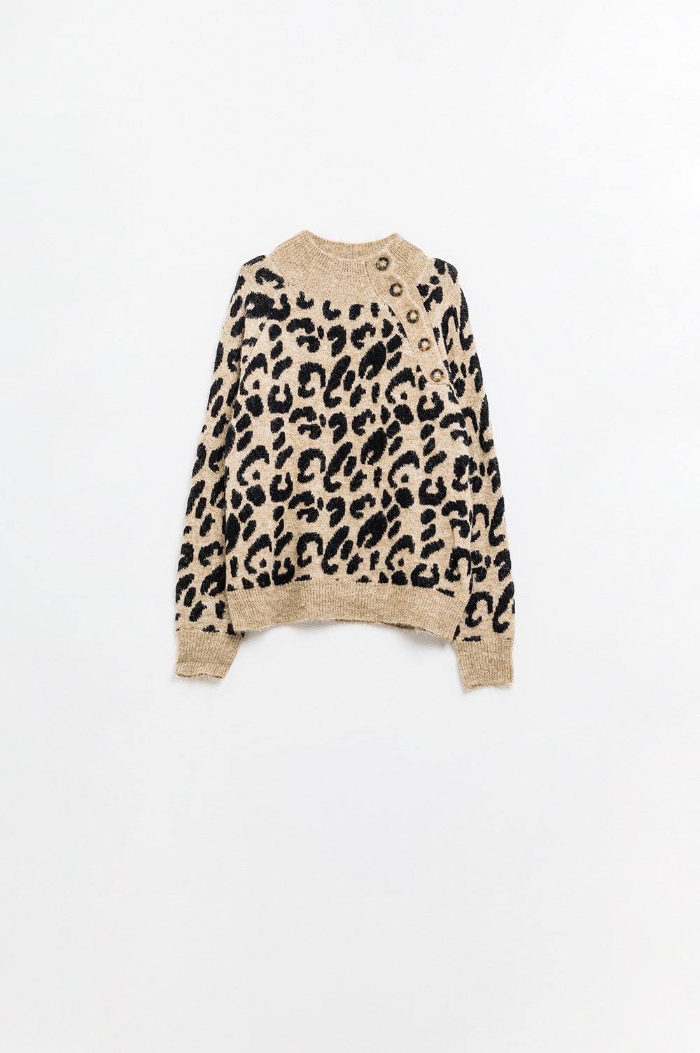 Camisola de malha leopardo com botões de lado