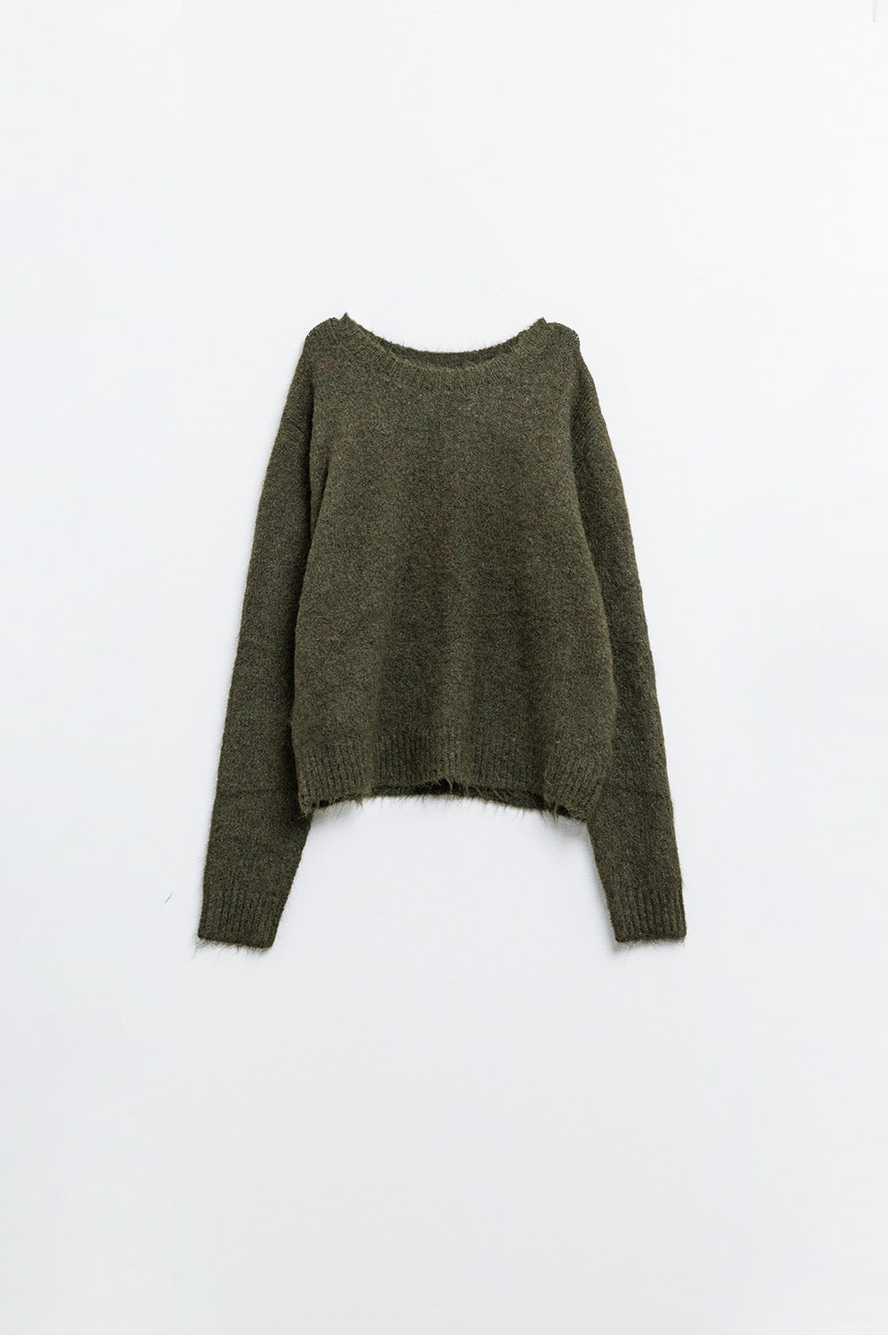 Camisola de malha macia de corte padrão em caqui