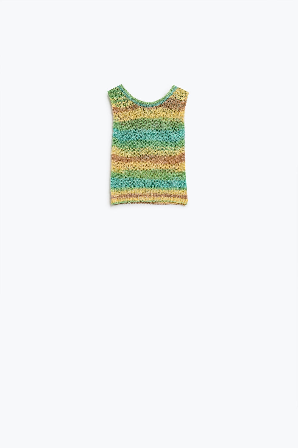 Camisola de malha multicolor sem mangas com riscas e decotes em gola redonda