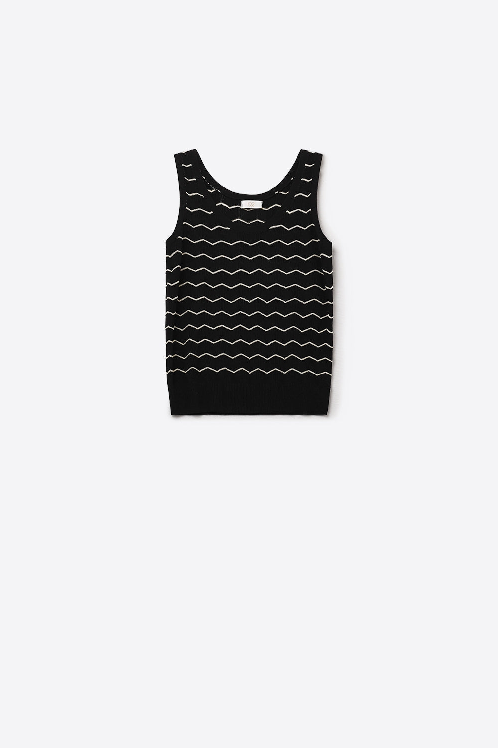 Camisola de malha preta com padrão em ziguezague dourado