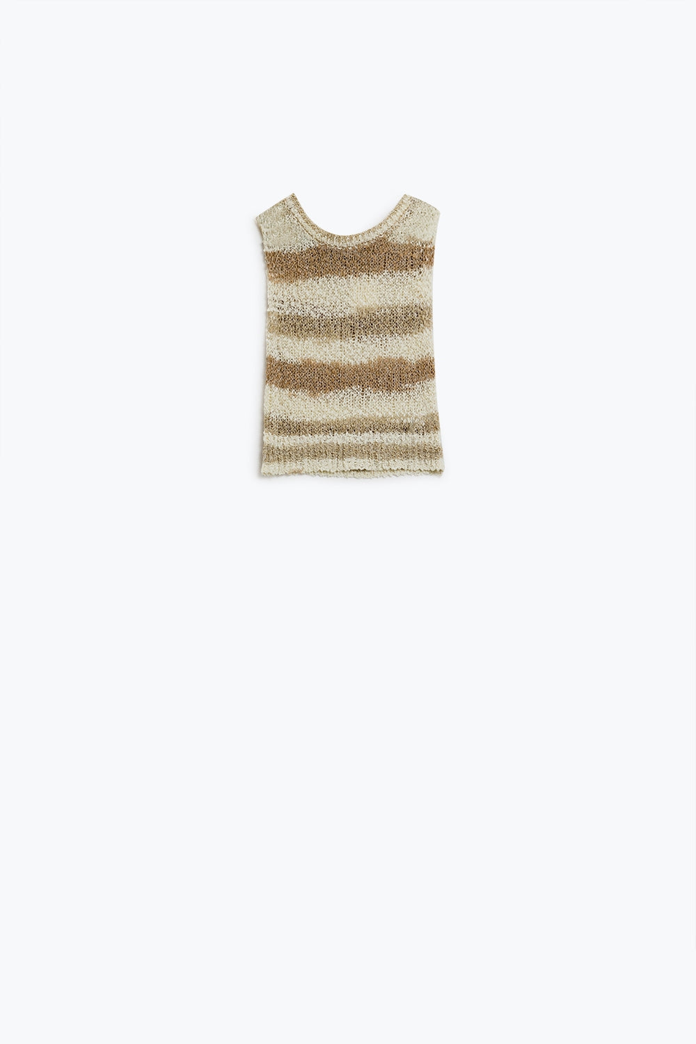Camisola de malha Tints of Beige sem mangas com riscas e decotes em gola redonda