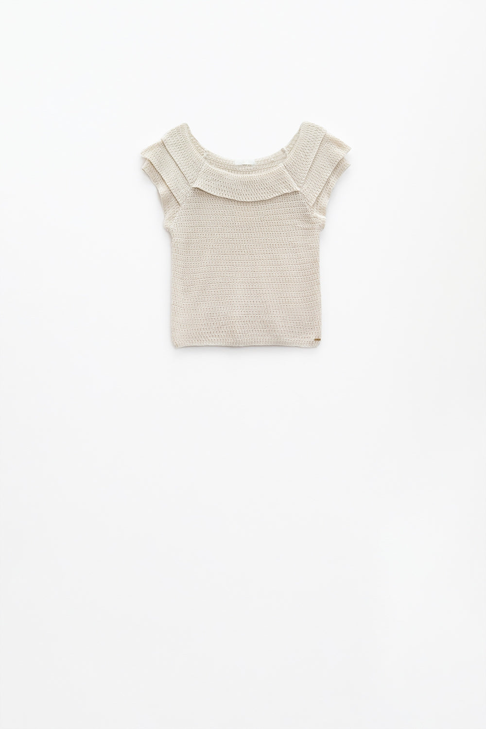 Camisola de manga curta com decote à barco em creme