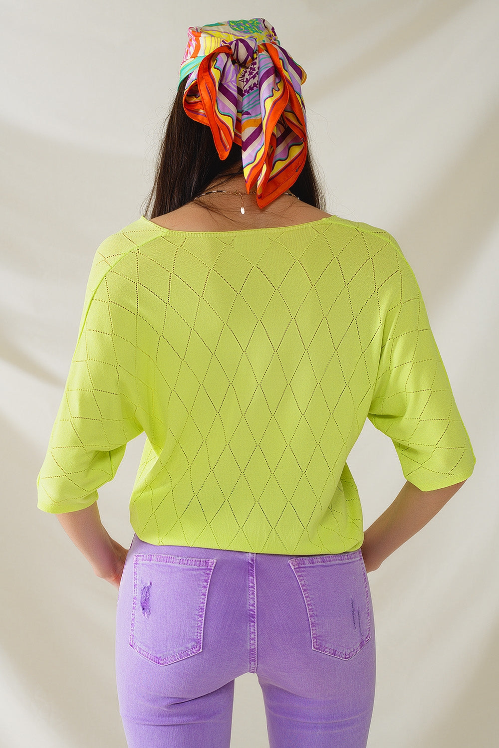 Camisola de manga curta cor de lima com padrão Argyle