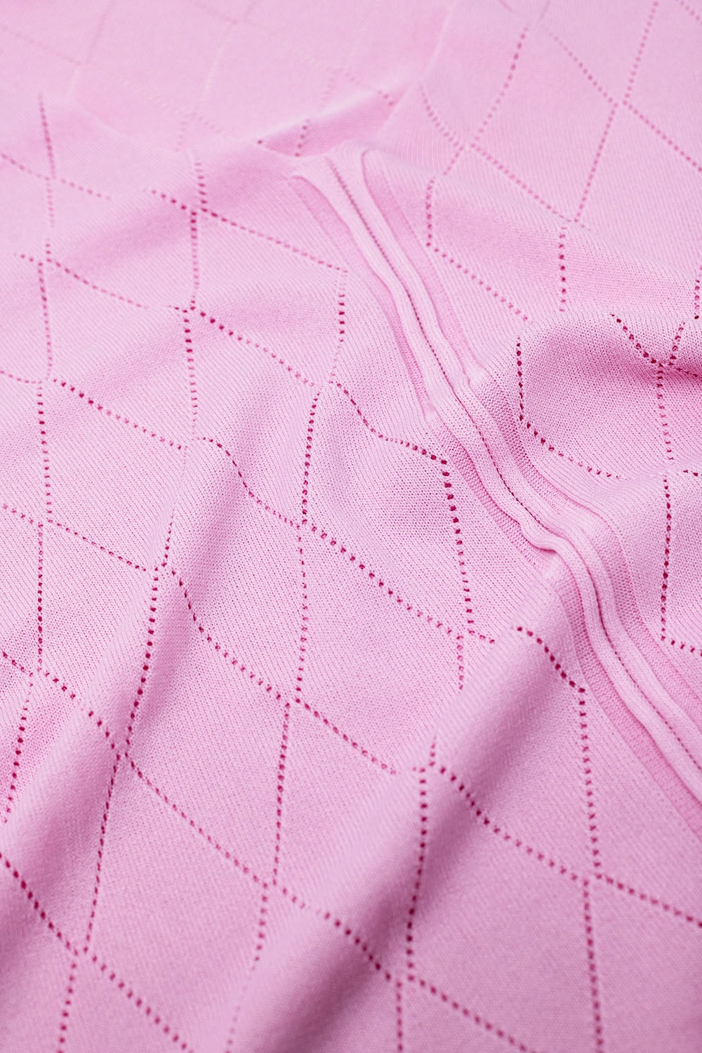 Camisola de manga curta rosa claro com padrão Argyle