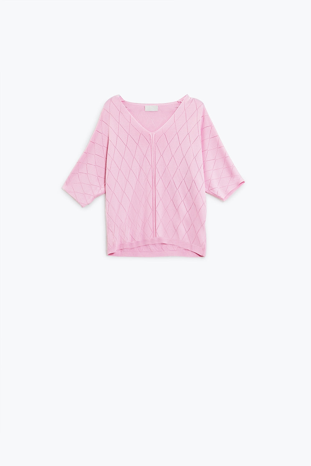 Camisola de manga curta rosa claro com padrão Argyle