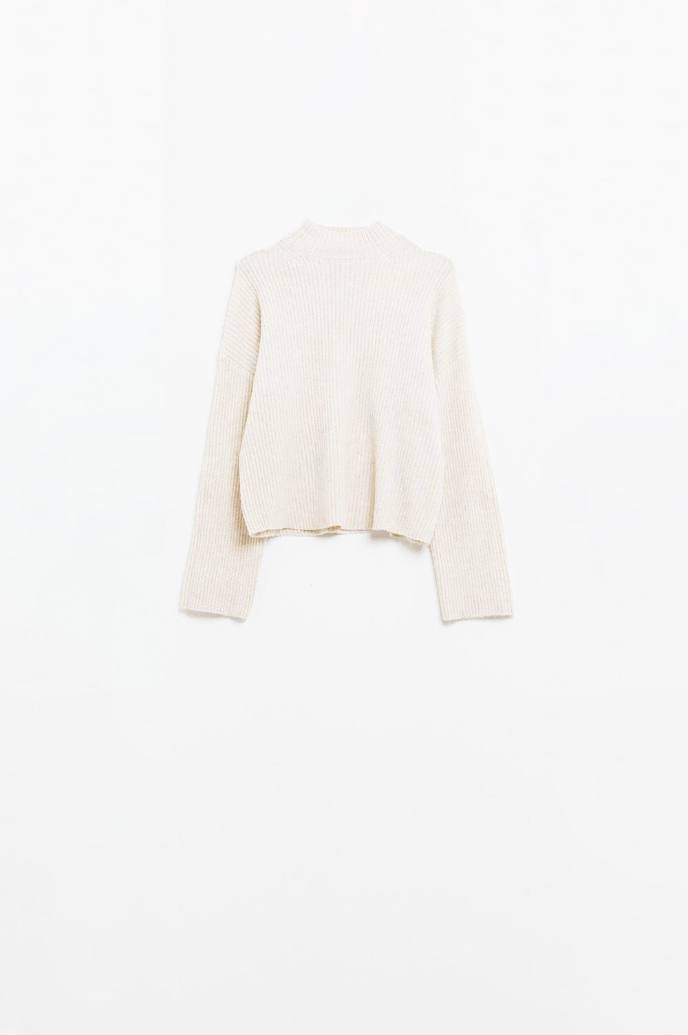 Camisola descontraída de gola alta com nervuras em creme