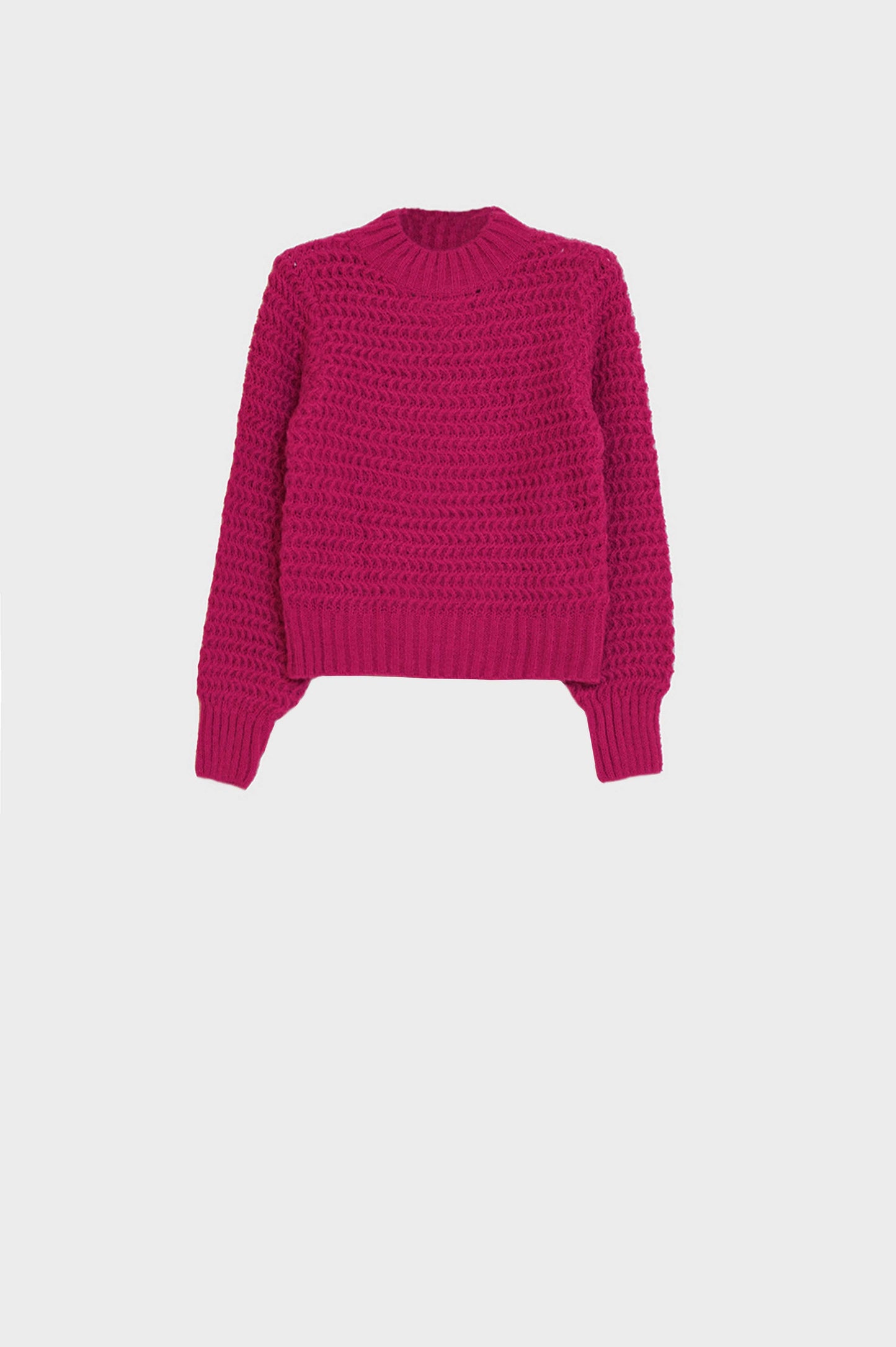 Camisola descontraída de malha waffle com gola alta em vermelho