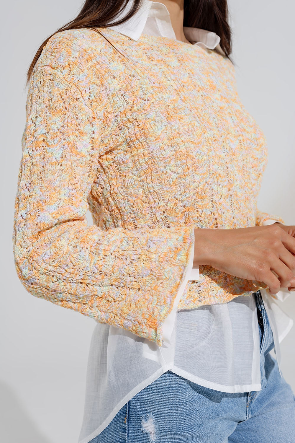 Camisola multicolorida com mangas largas