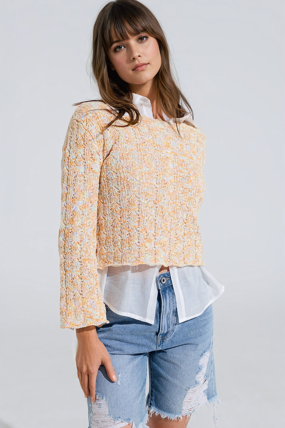 Camisola multicolorida com mangas largas