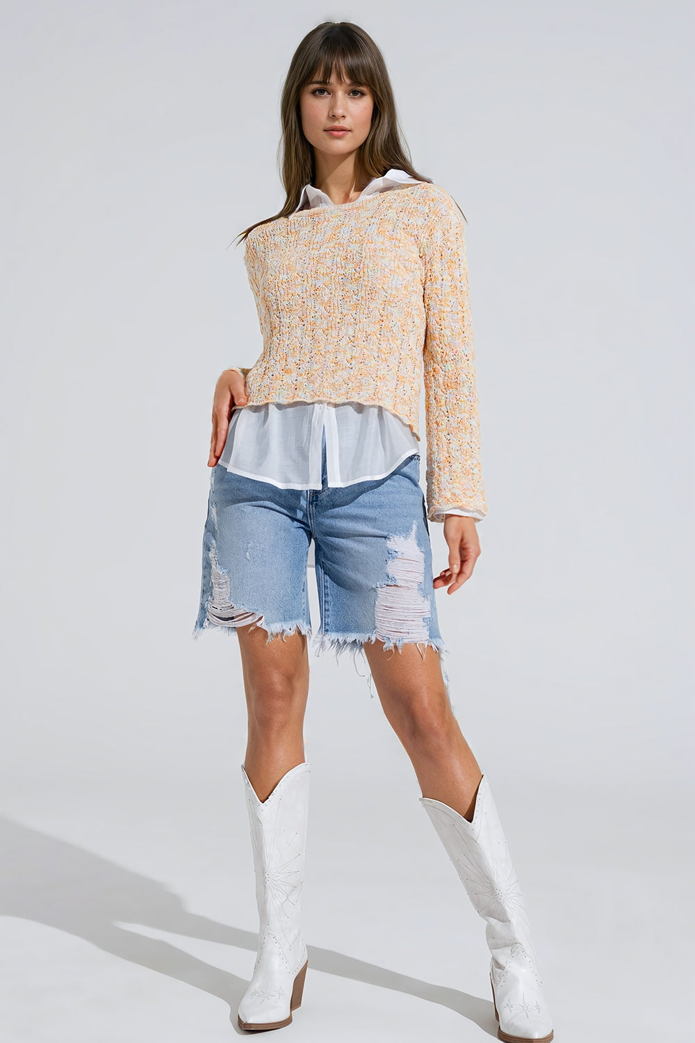 Camisola multicolorida com mangas largas