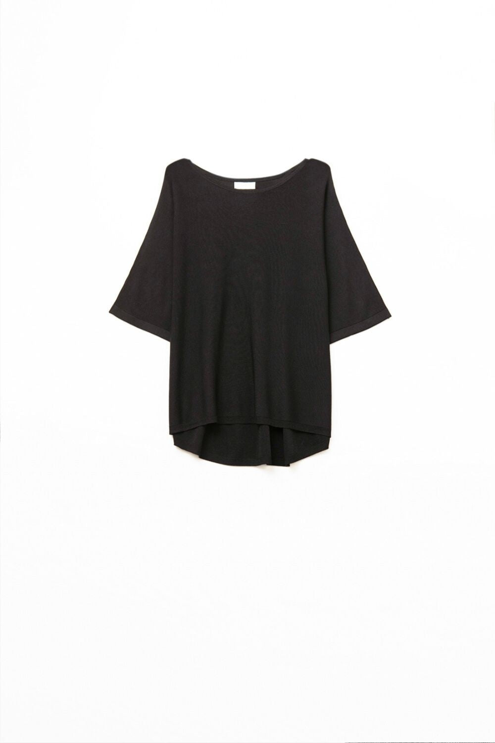 Q2 Camisola Oversized Preta com Mangas até ao Cotovelo