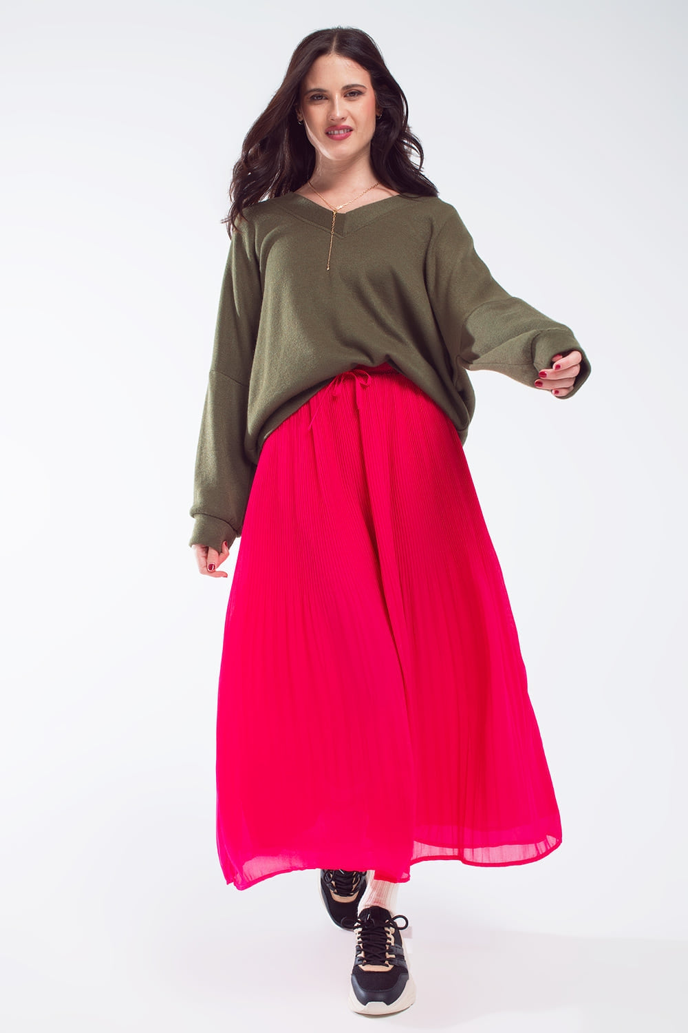 Camisola Oversized verde azeitona com decote em V