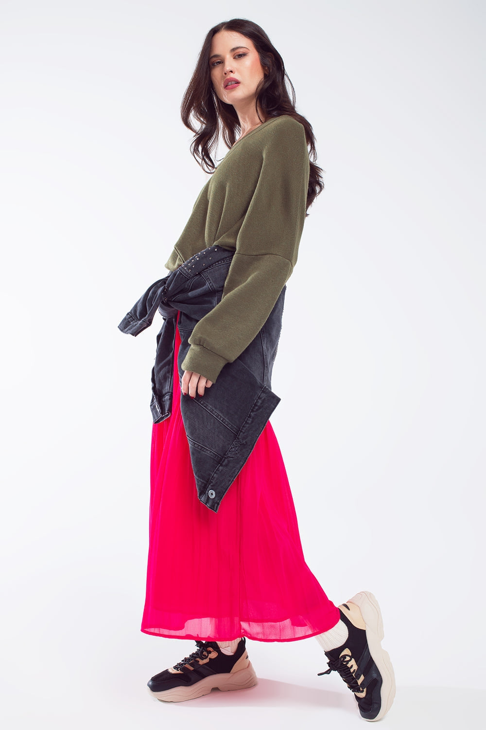 Camisola Oversized verde azeitona com decote em V