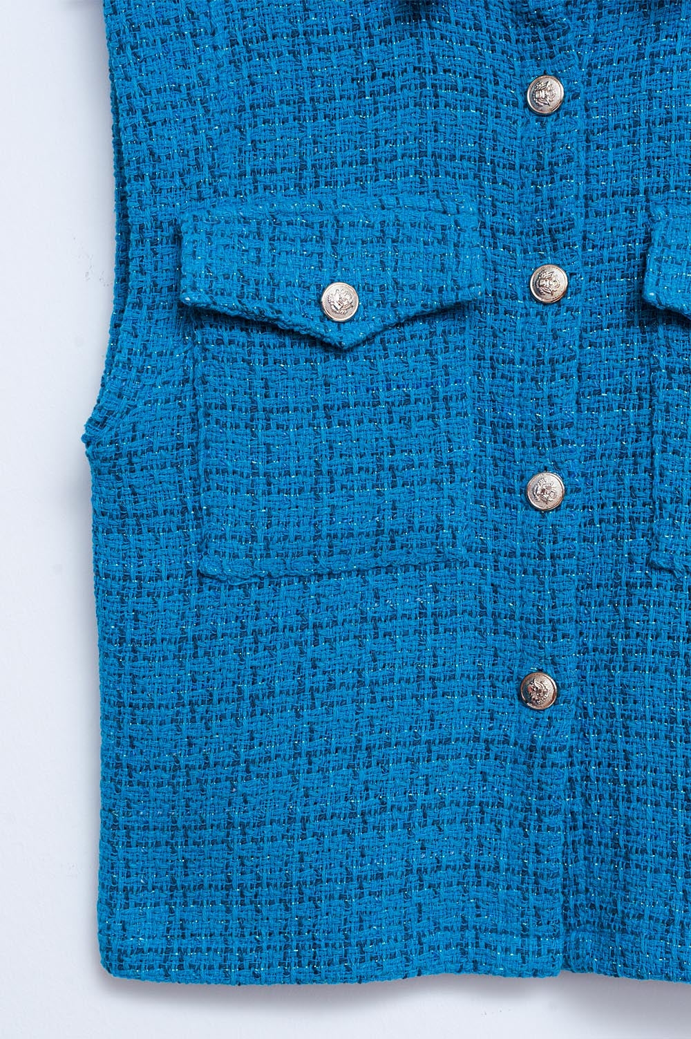 Casaco de fato azul bouclé talhado