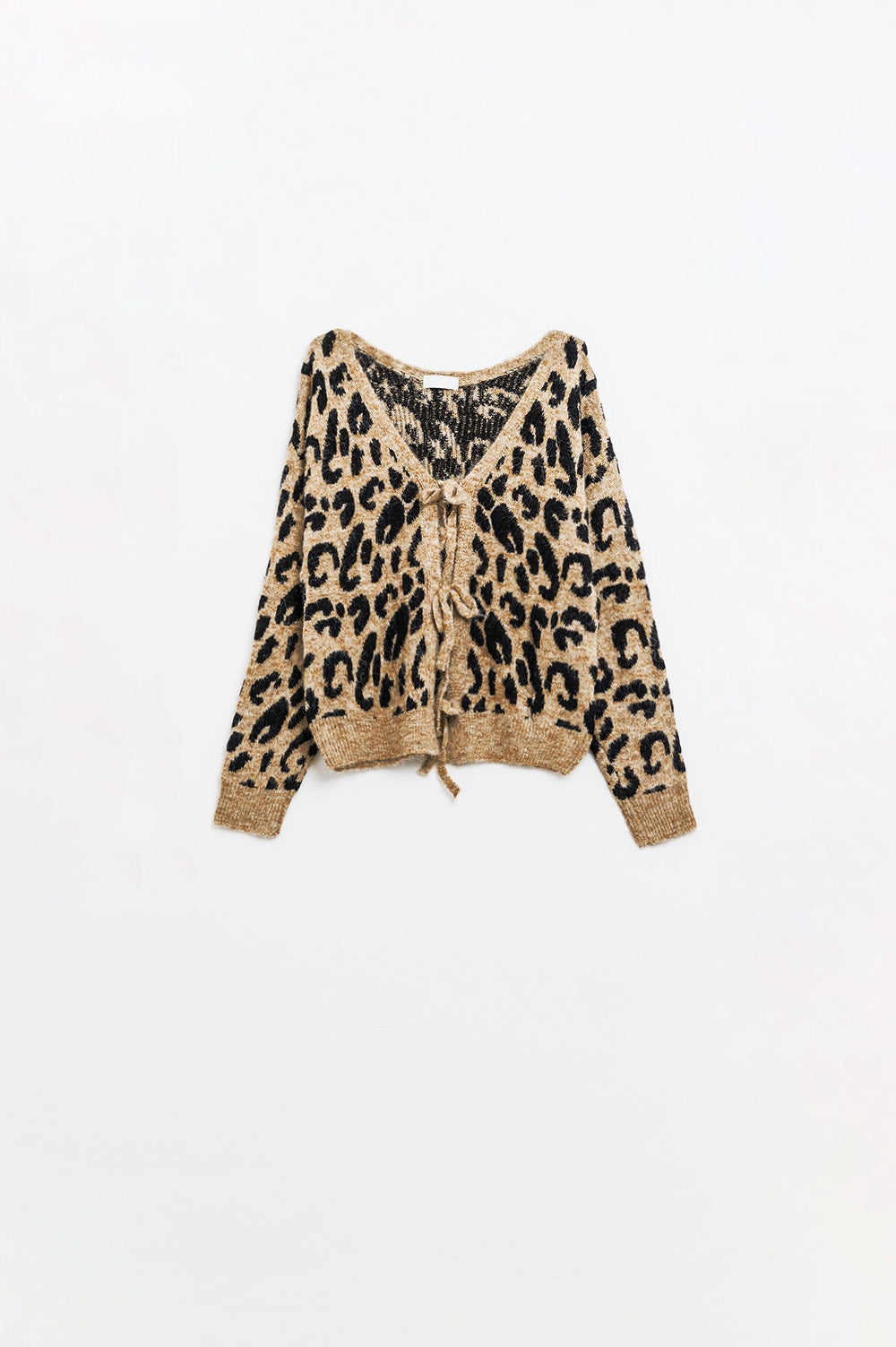 Casaco de manga comprida com estampado de leopardo e detalhes de laços