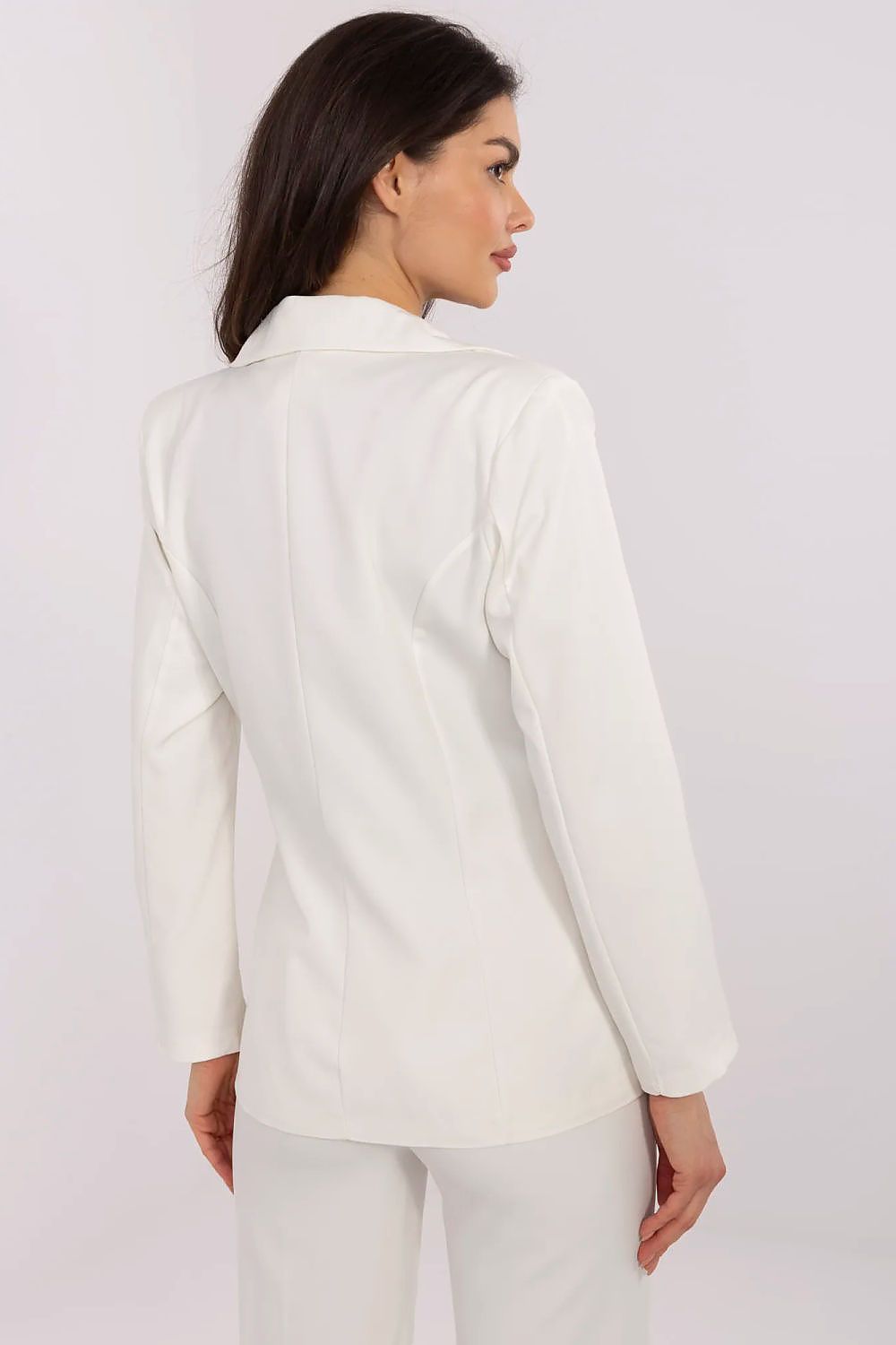 Back view of a casual elegant blazer for women in white by Italy Moda with long sleeves
