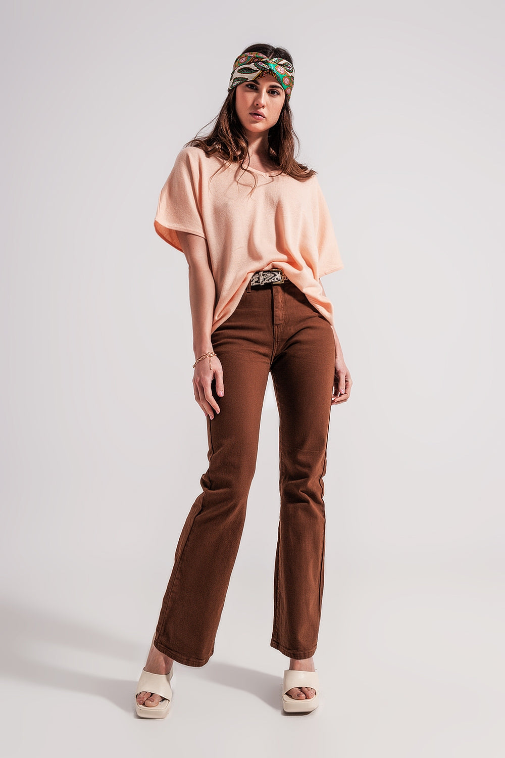Calça jeans flare chocolate