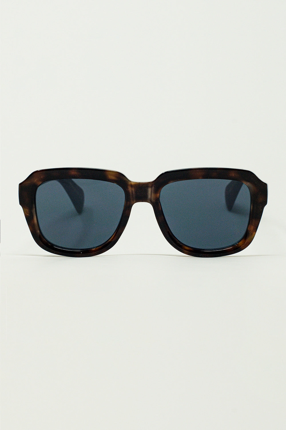 Q2 Chunky Square Sunglasses With Dark Brown Tortoise Shell Frame