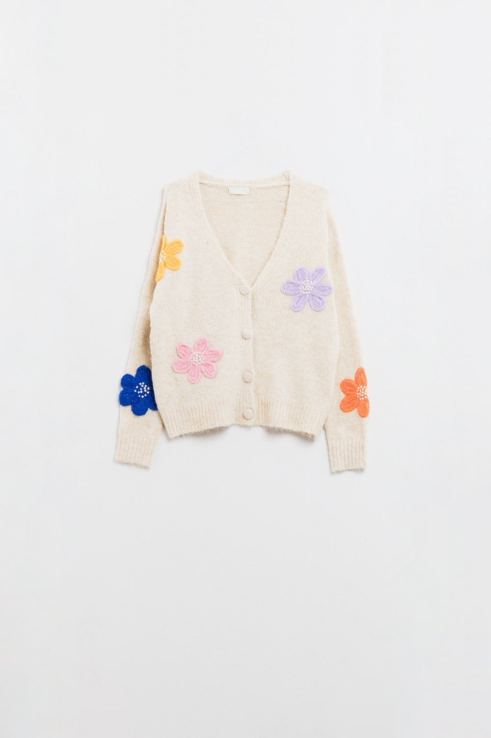 Cardigan creme com flores bordadas