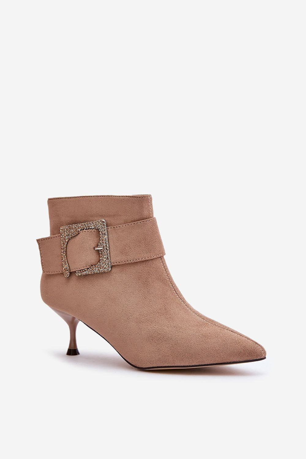 Eco-Suede Stiletto Heel Boots with Decorative Buckle
