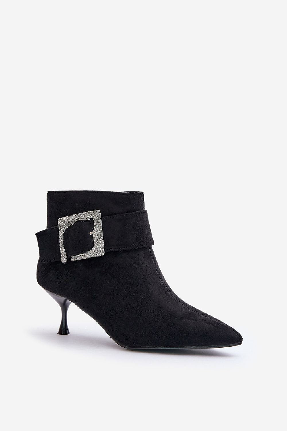 Eco-Suede Stiletto Heel Boots with Decorative Buckle