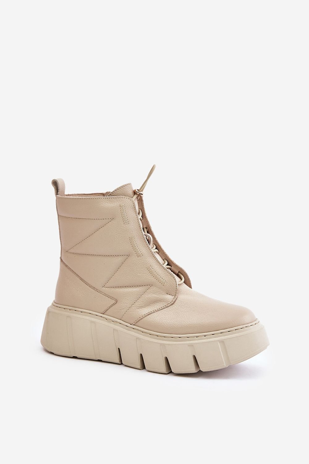 Botas femininas de couro natural com salto de cunha