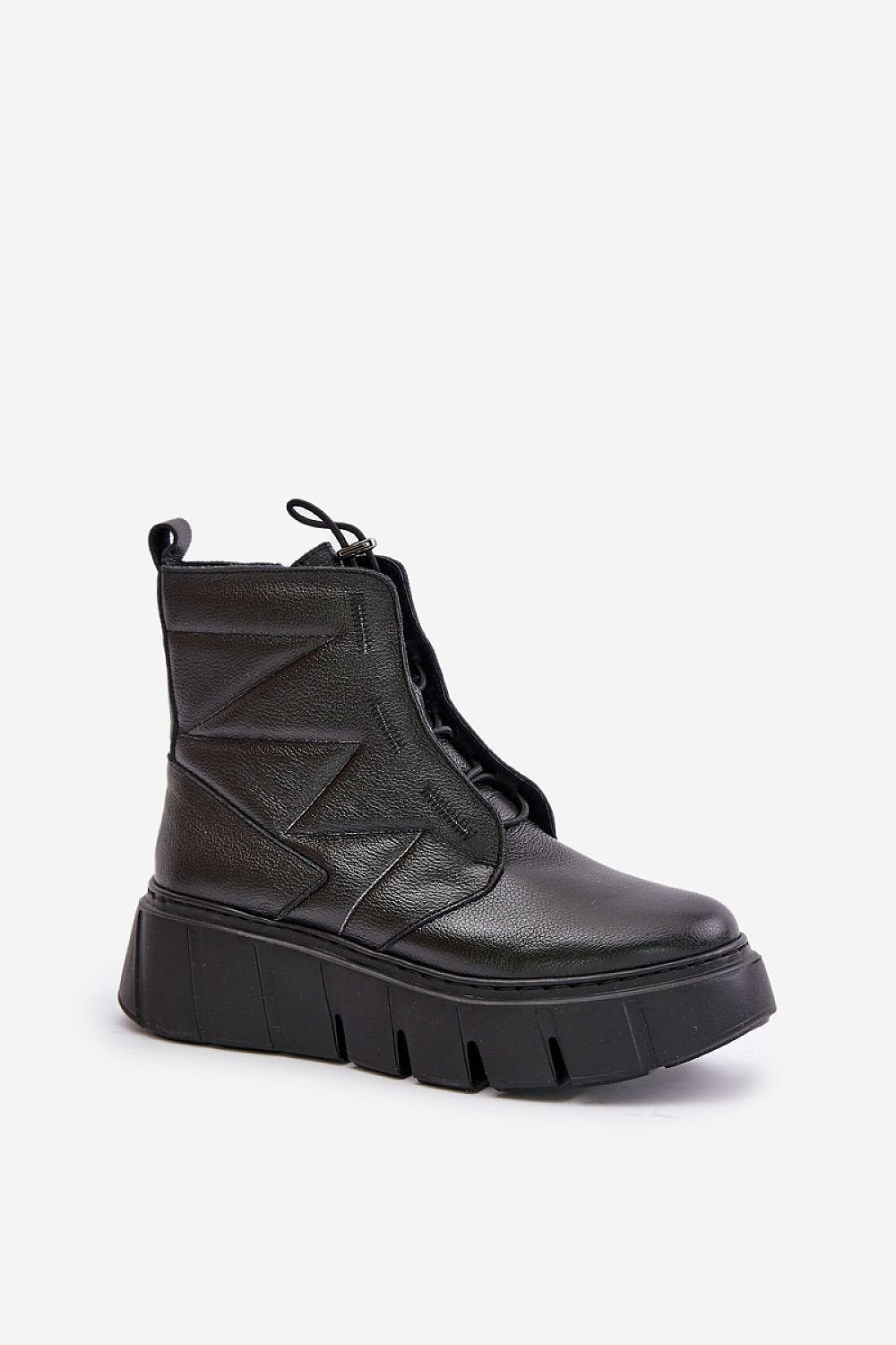 Botas femininas de couro natural com salto de cunha