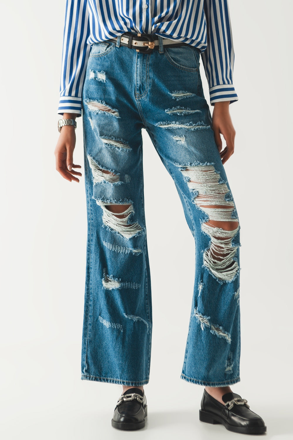 jeans boyfriend destruído azul