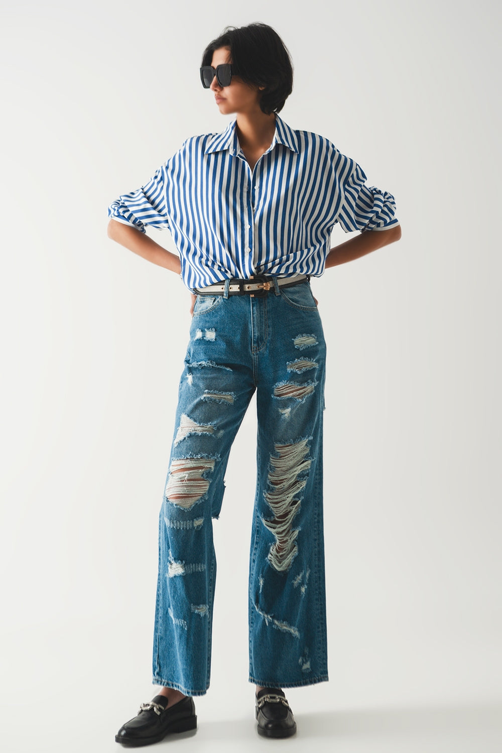jeans boyfriend destruído azul