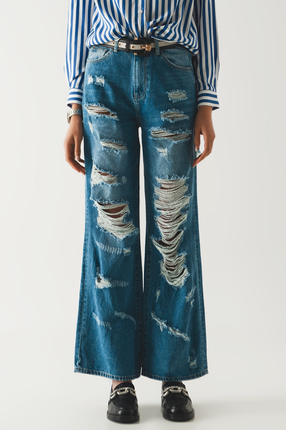 jeans boyfriend destruído azul