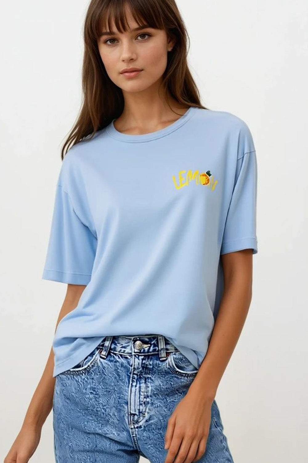 Q2 Feita na Itália camiseta azul com estampa de limão