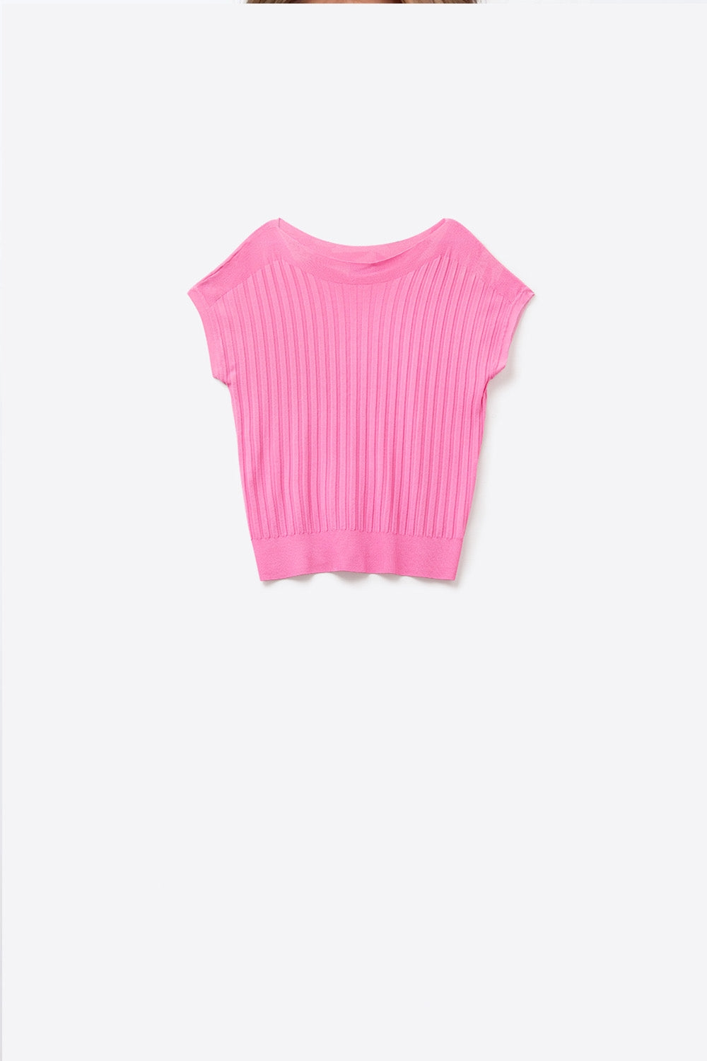 Fucshia camisola de malha com nervuras finas e gola redonda