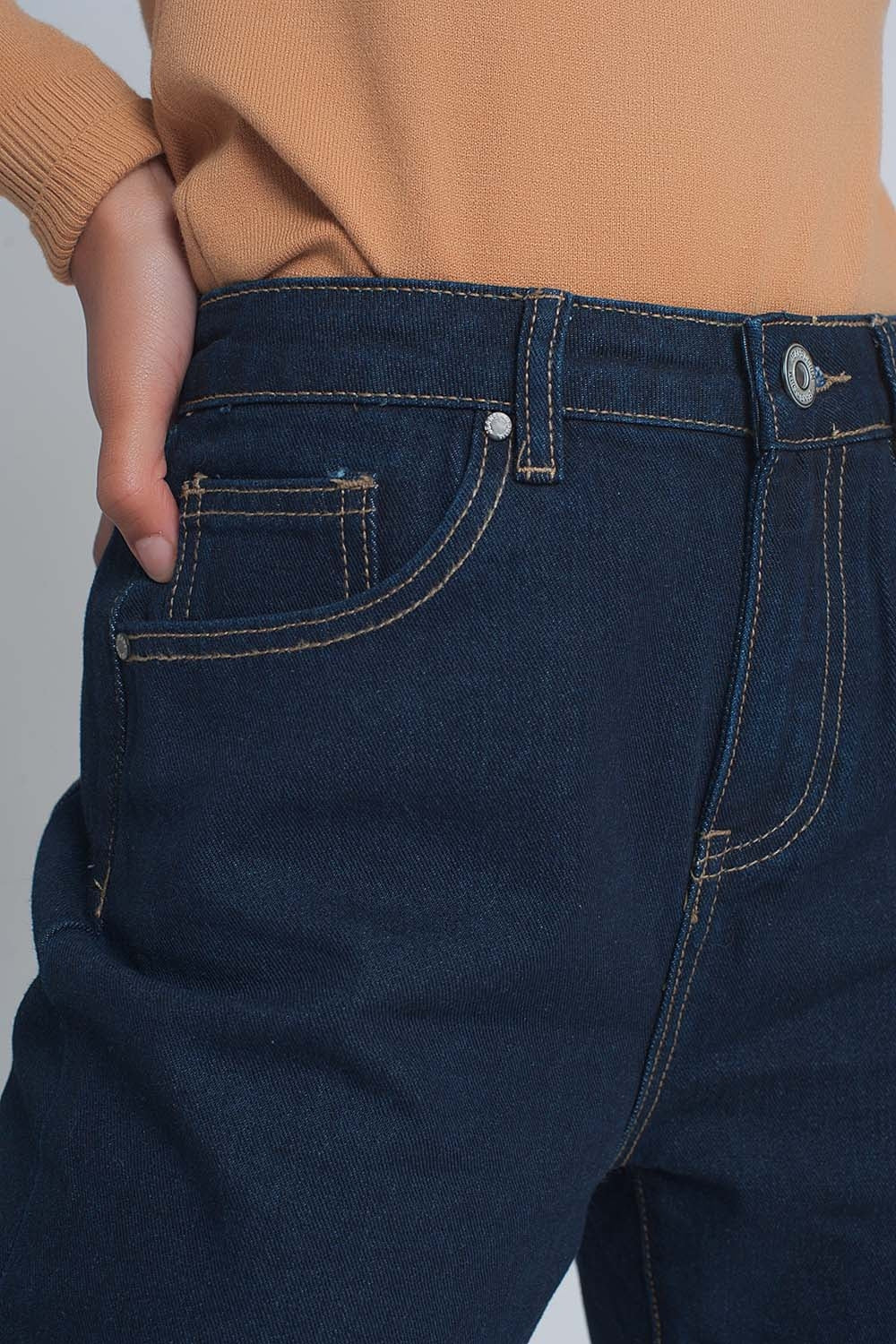 Jeans de cintura alta e corte reto em azul escuro