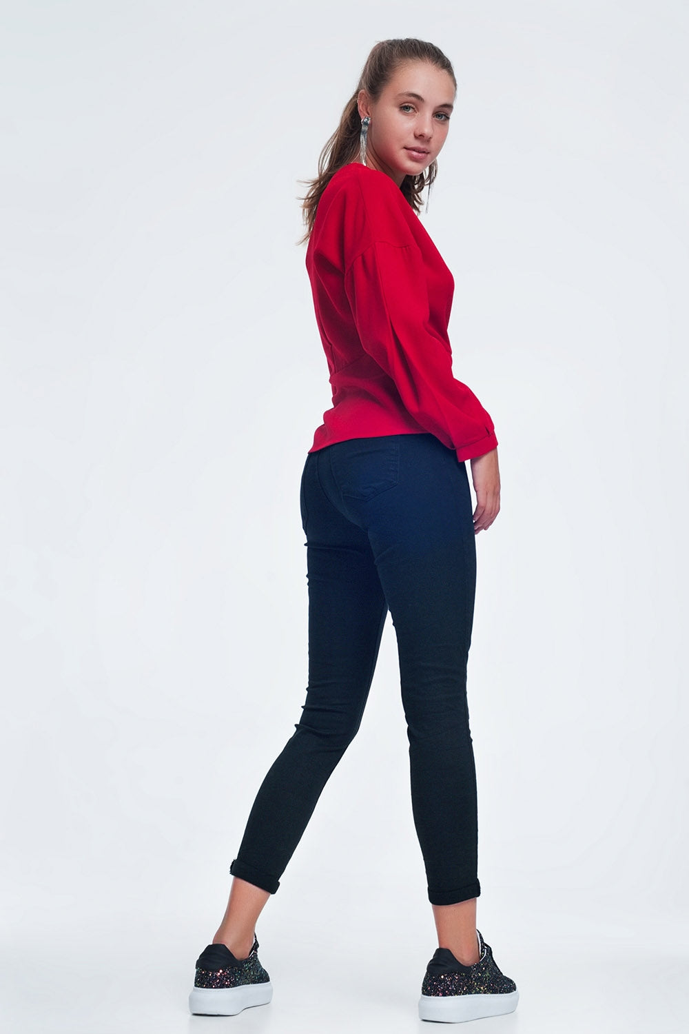 Calça jeans skinny de cintura alta preta