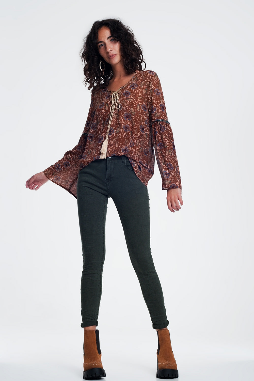 jeans skinny de cintura alta em cáqui