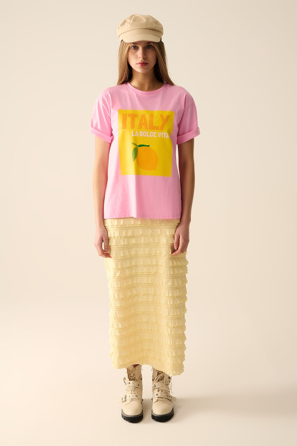 Itália La Dolce Vita T-shirt rosa bebé com estampado gráfico