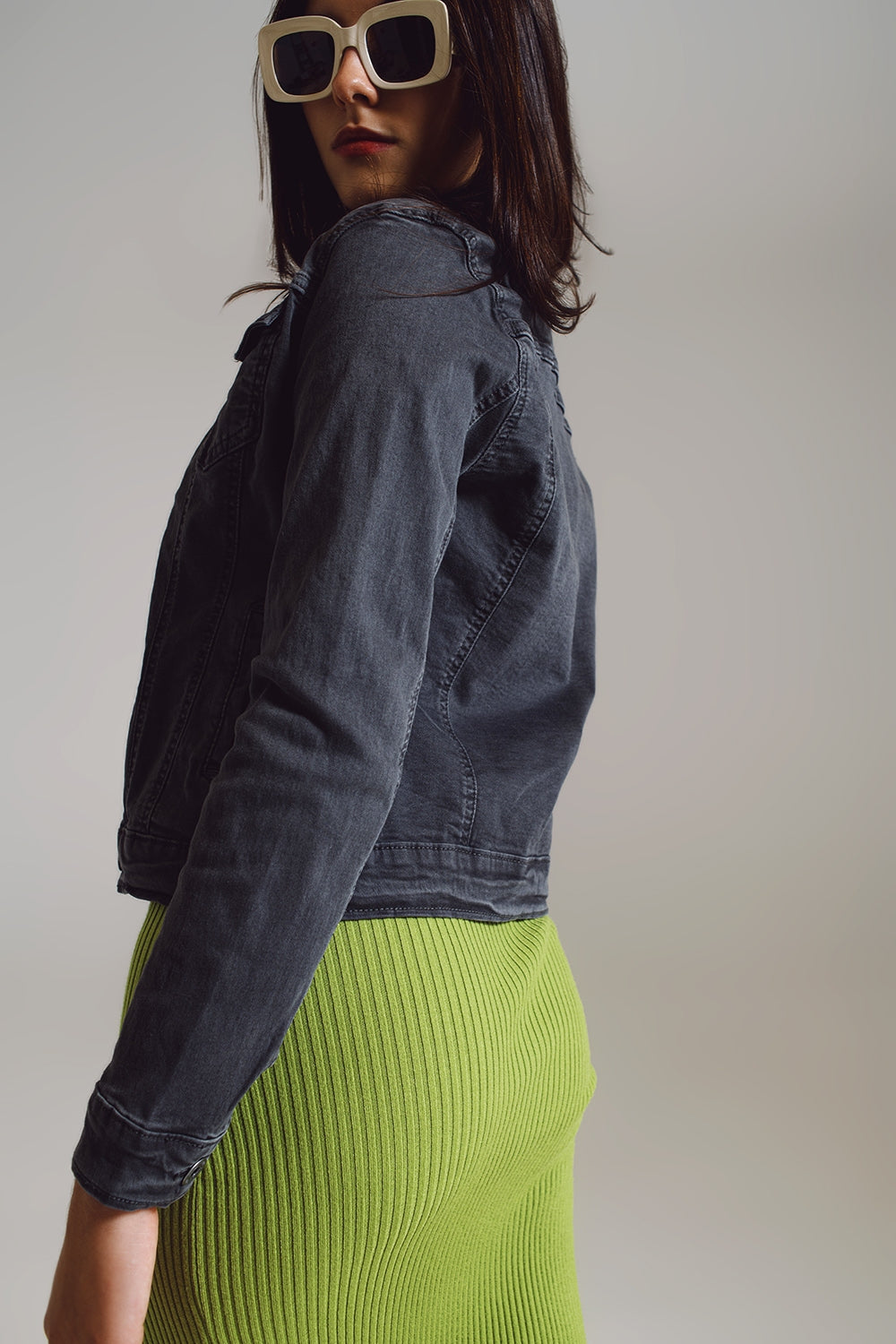Jaqueta jeans Tailored em cinza pedra