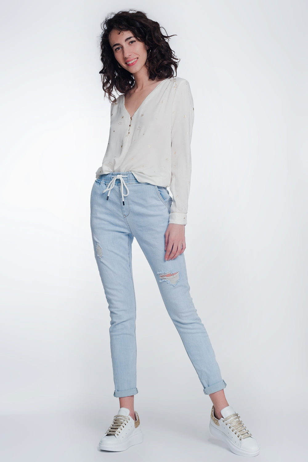 Calça jogger em lavagem clara