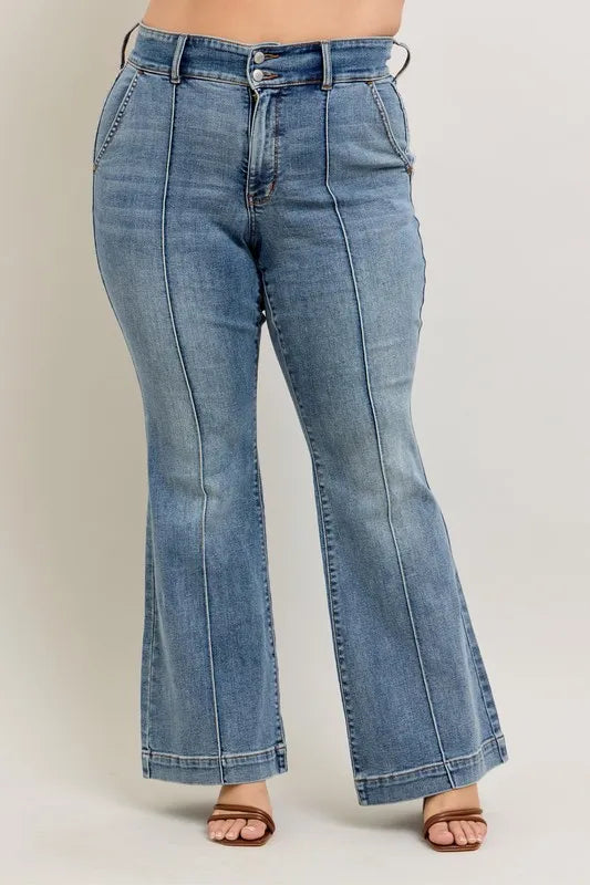 Judy Blue front seam denim pants with a high waist and flared legs