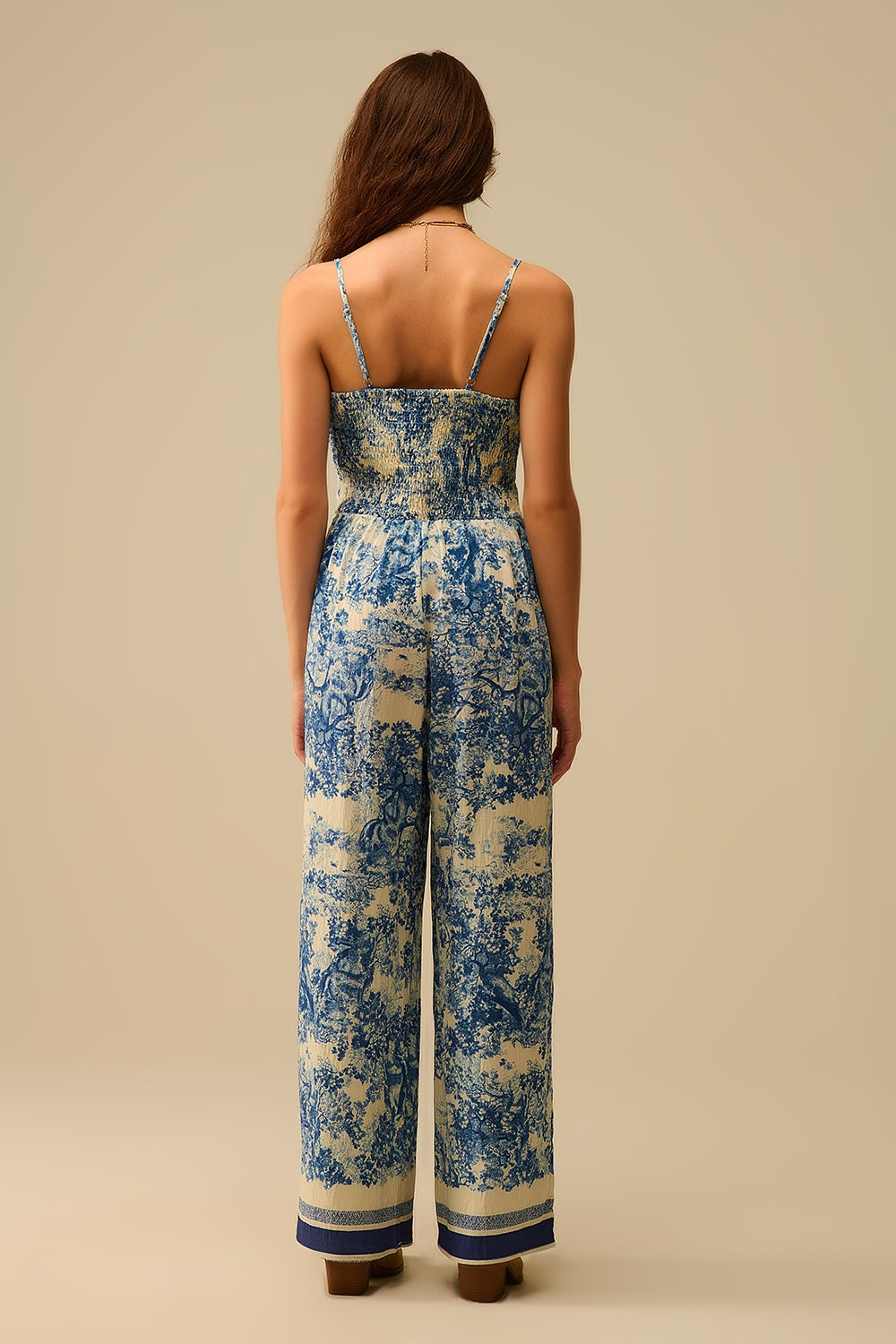 Macacão com estampado Toile de Jouy e alças finas