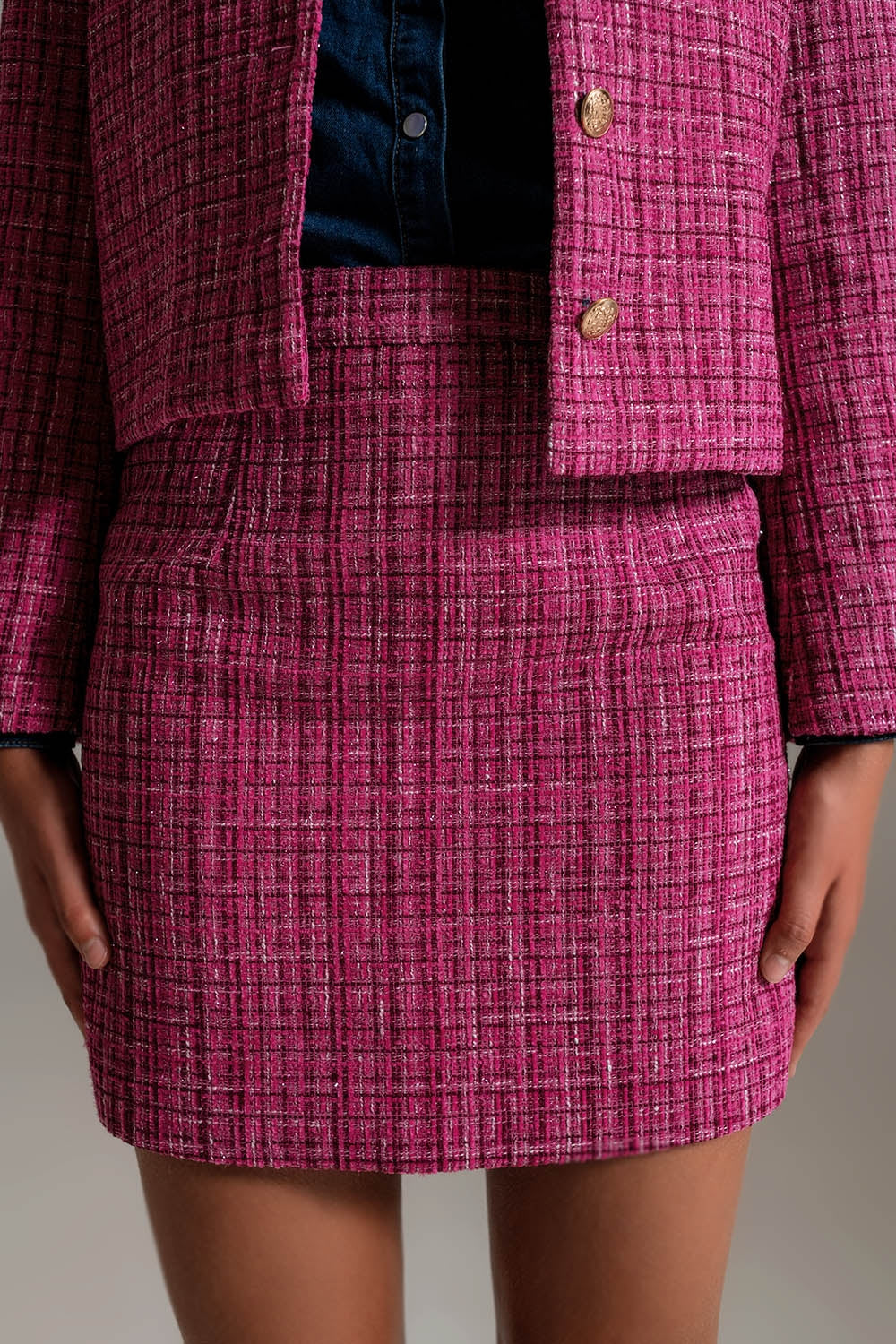 Mini saia básica de tweed em rosa