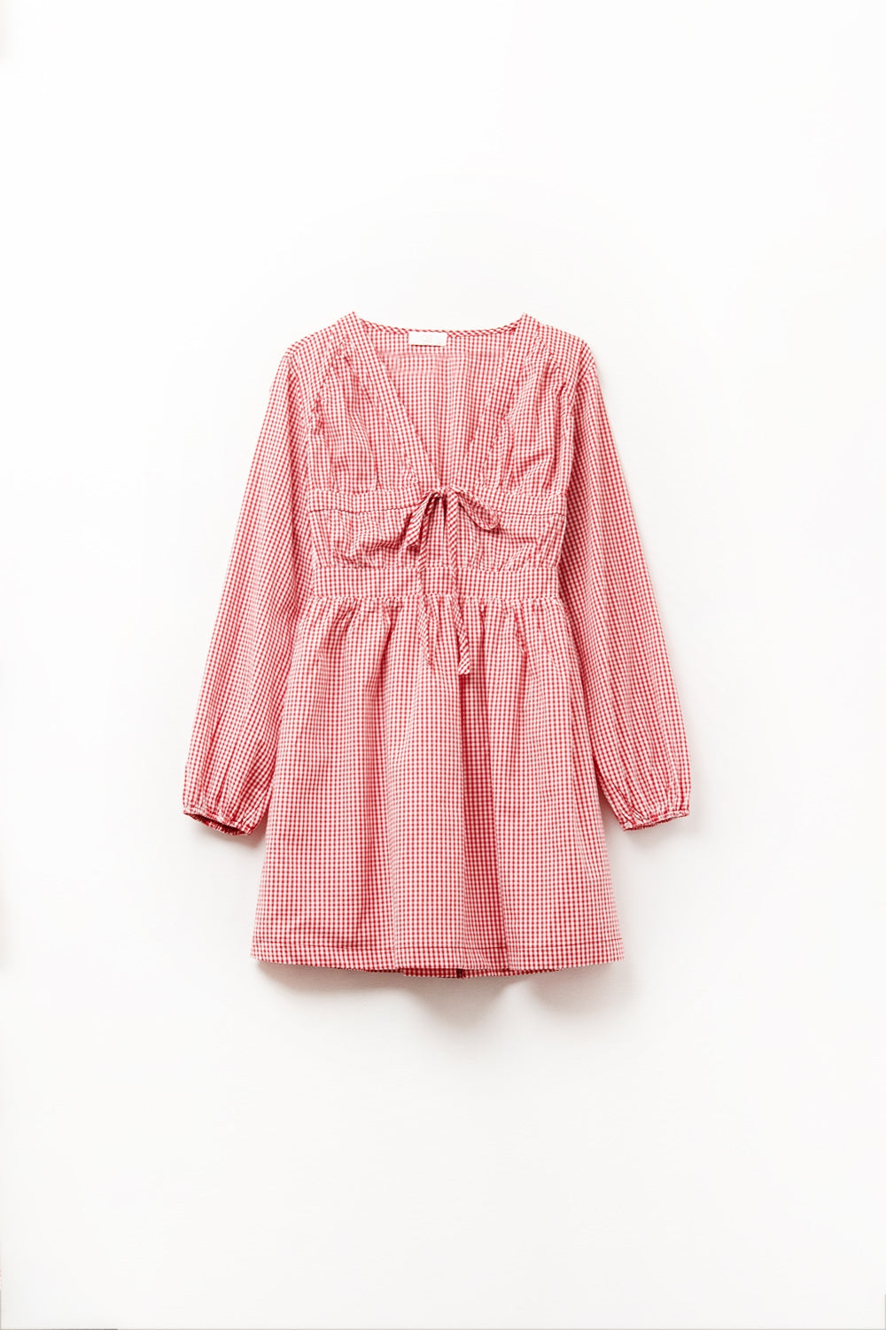 Q2 Mini vestido com gravata à frente em cuadros vichi vermelho